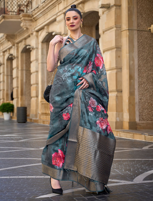 Opulent Glamour: Designer Sequin Poly Brasso Saree with Blouse