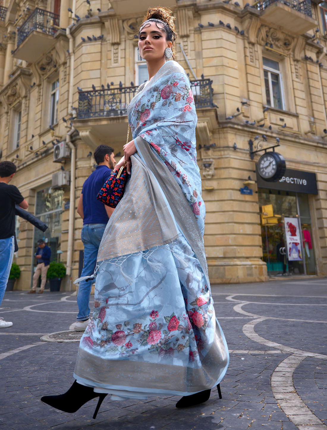 Enigma in Elegance: Sequin Embellished Handwoven Brasso Saree Set