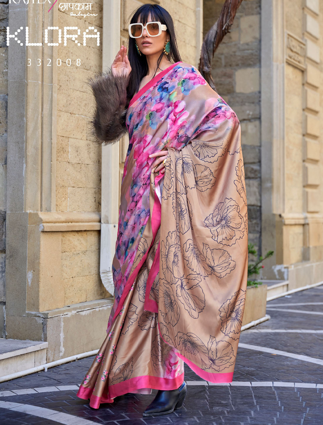 Satin Crepe Splendor: Vibrant Digital Print Saree with Blouse for Stylish Affairs