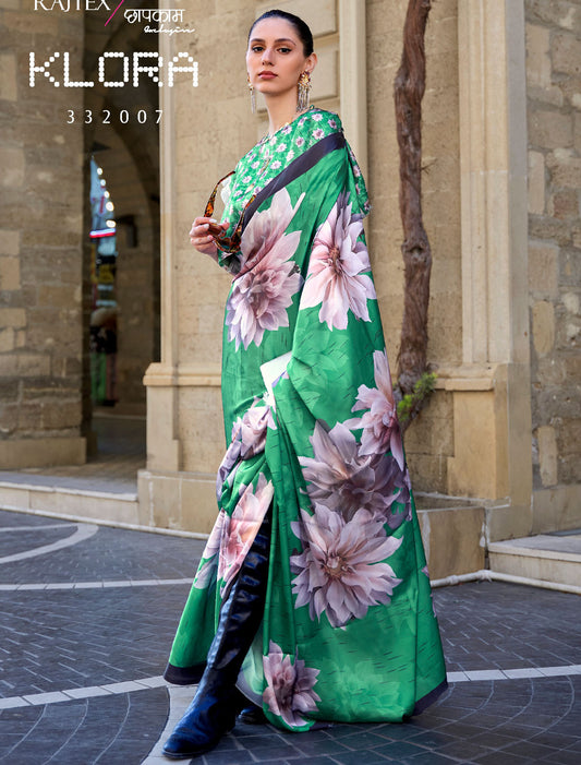 Glamour Unleashed: Party-Ready Satin Crepe Saree with Digital Print and Blouse