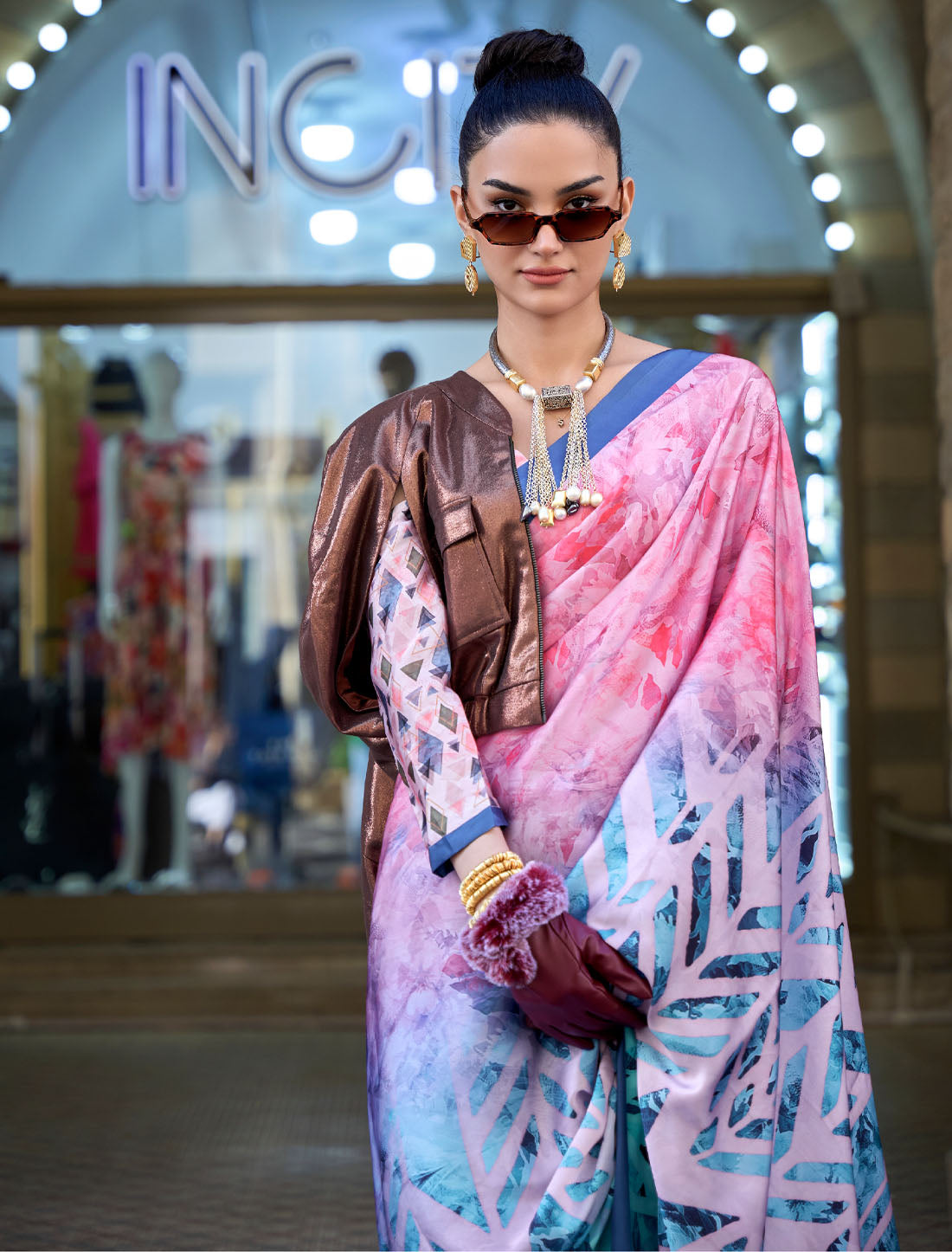 Festive Finesse: Women's Digital Print Satin Crepe Saree with Blouse for Celebrations