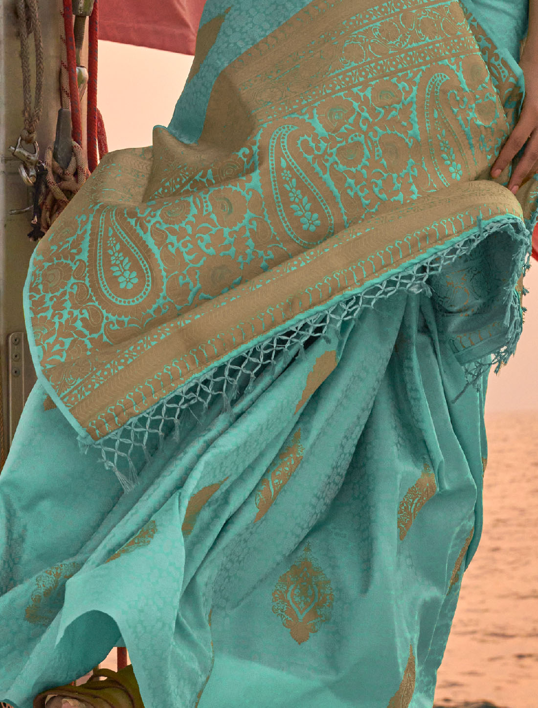 Heavenly Hues Two Tone Pastel Satin Self Handloom Weaving Designer Saree