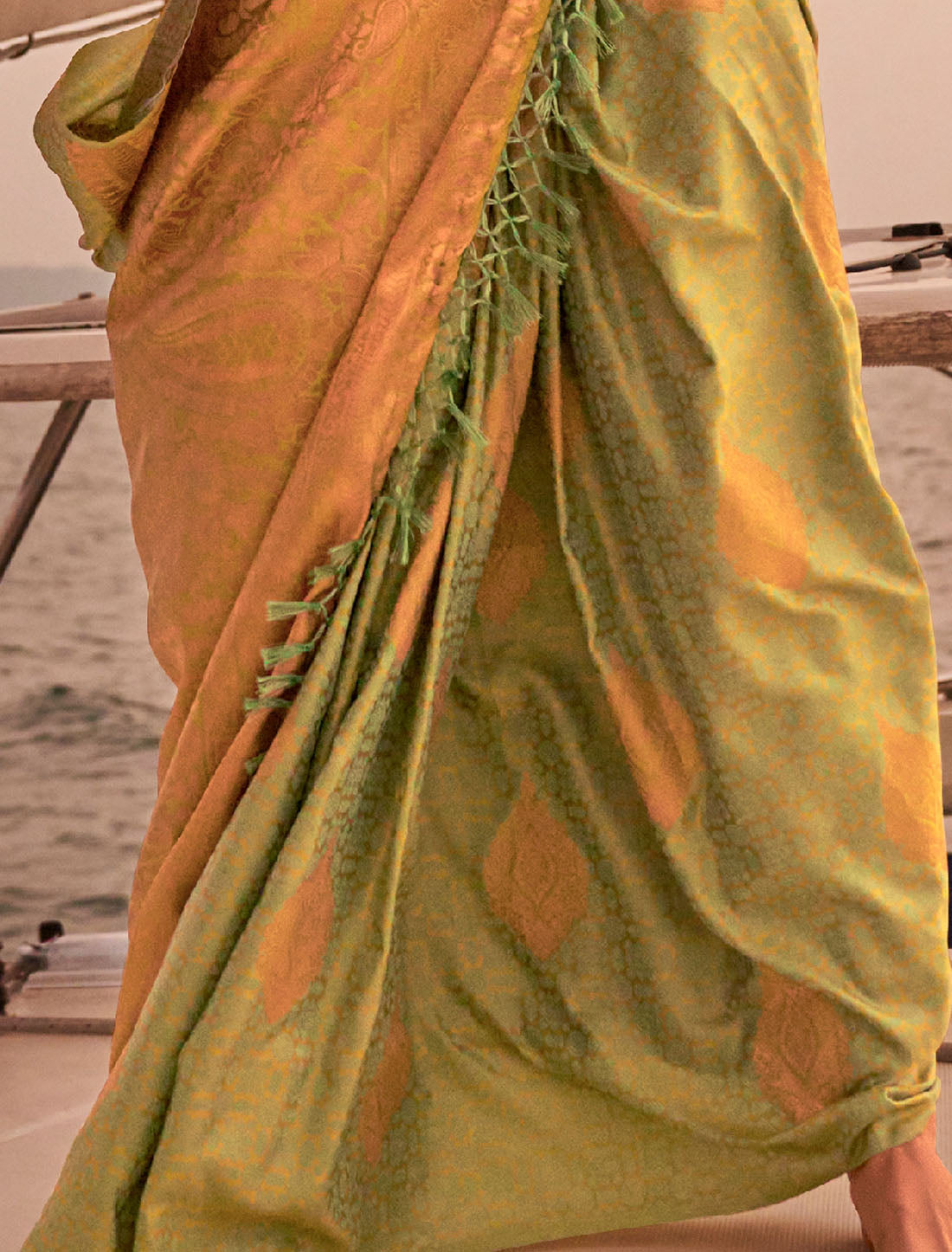 Dreamy Drapes Pastel Satin Self Two Tone Handloom Weaving Saree For Women