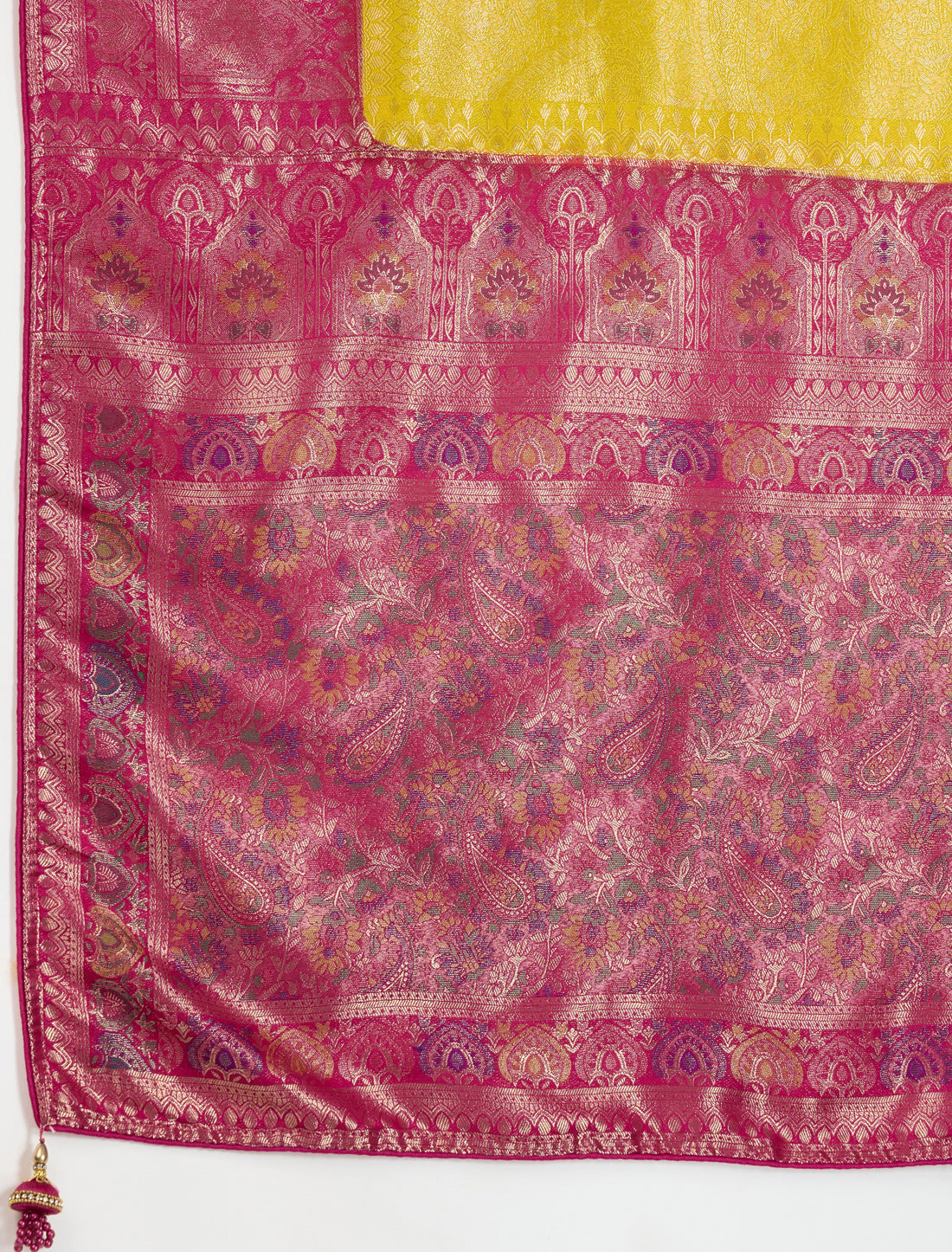 Yellow Kanjivaram Silk Zari Woven Meenakari Party Wear Saree