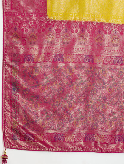 Yellow Kanjivaram Silk Zari Woven Meenakari Party Wear Saree