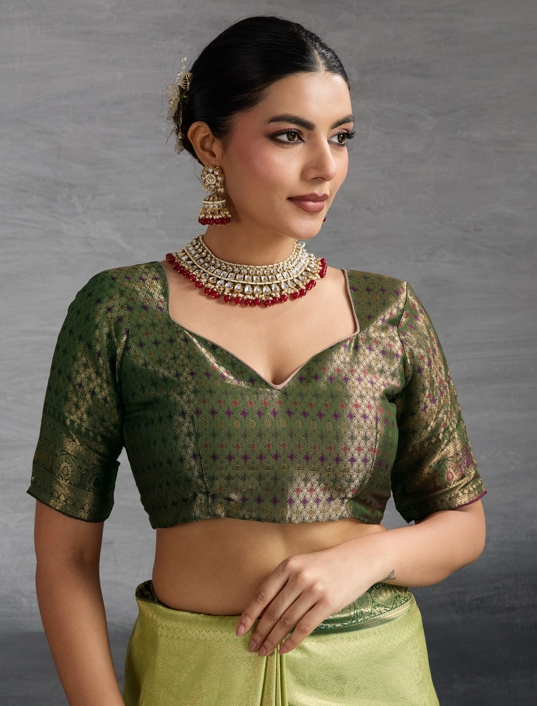 Pista Green Kanjivaram Silk Party Wear Zari Woven Meenakari Saree