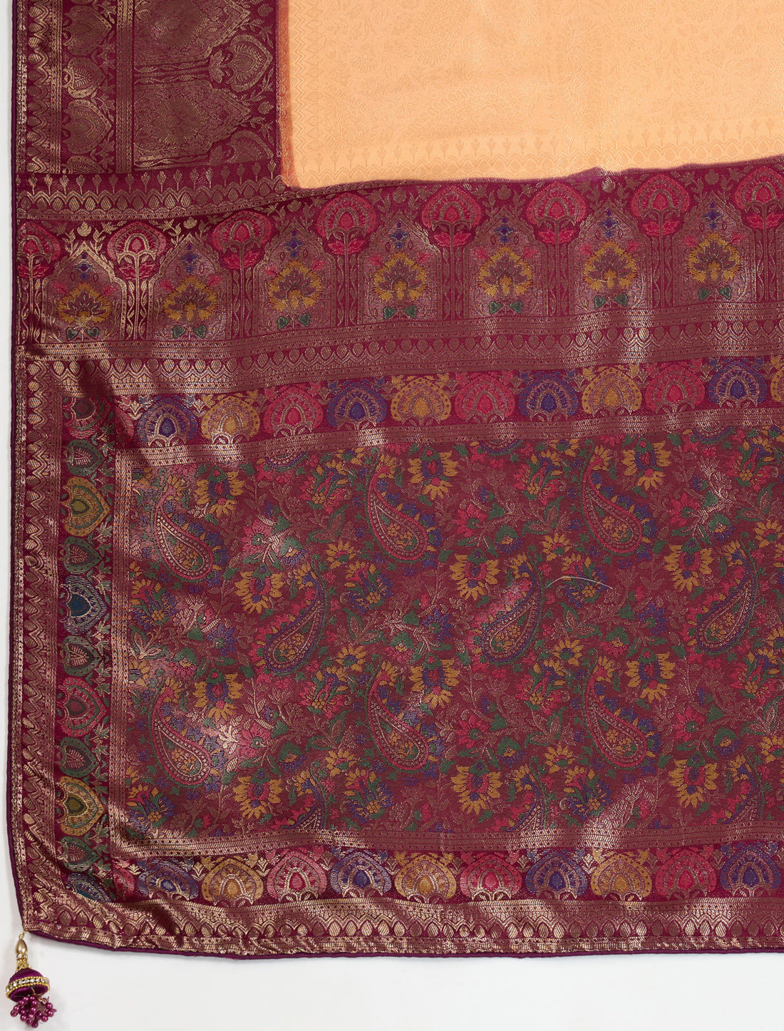 Beige Party Wear Kanjivaram Silk Zari Woven Meenakari Saree