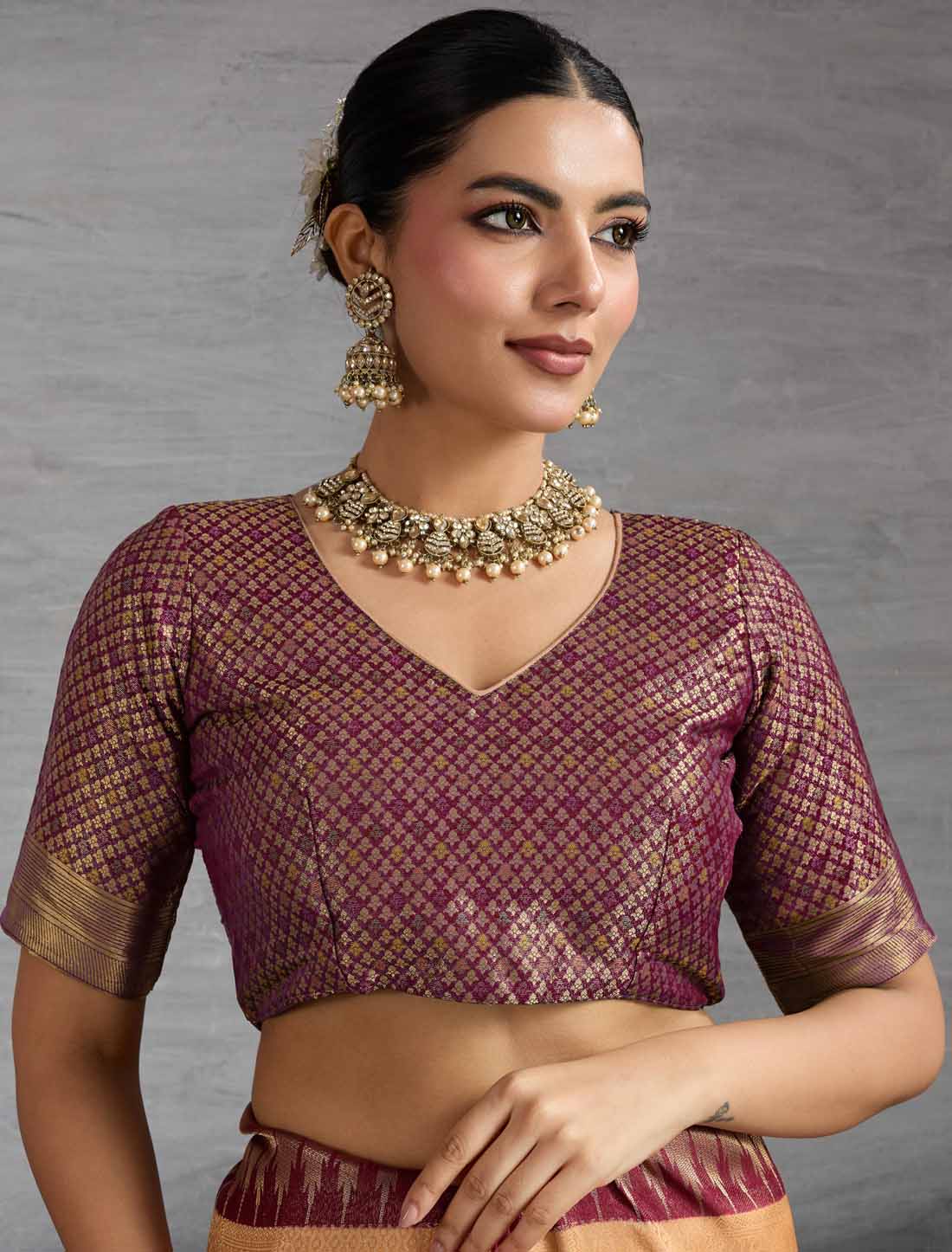 Kanjivaram Silk Party Wear Zari Woven Brown Meenakari Saree