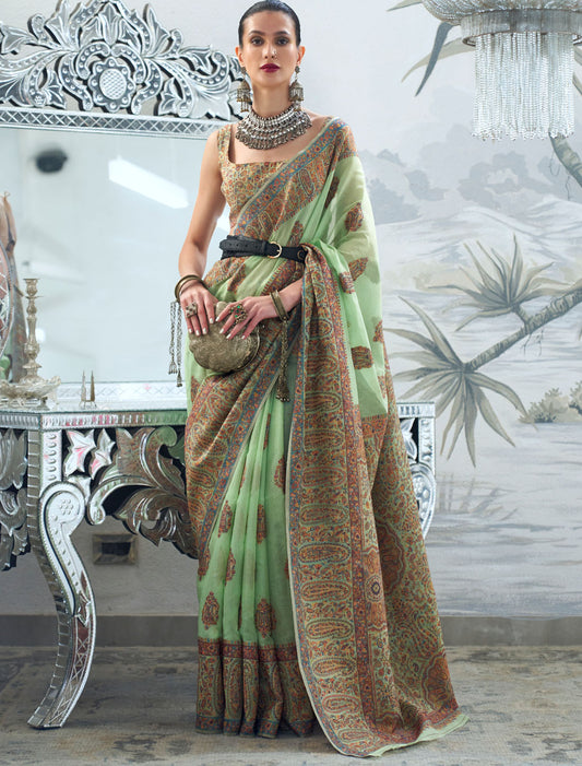 Elegant Modal Silk Kashmiri Handloom Weaving Saree For Women