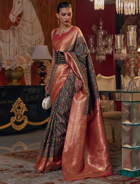 Elegant Kashmiri Chaap Handloom Weaving Modal Saree