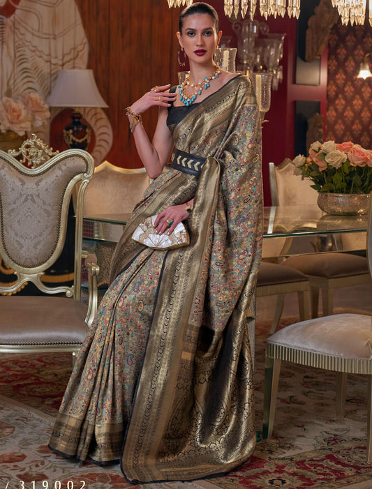 Graceful Modal Kashmiri Chaap Handloom Weaving Saree