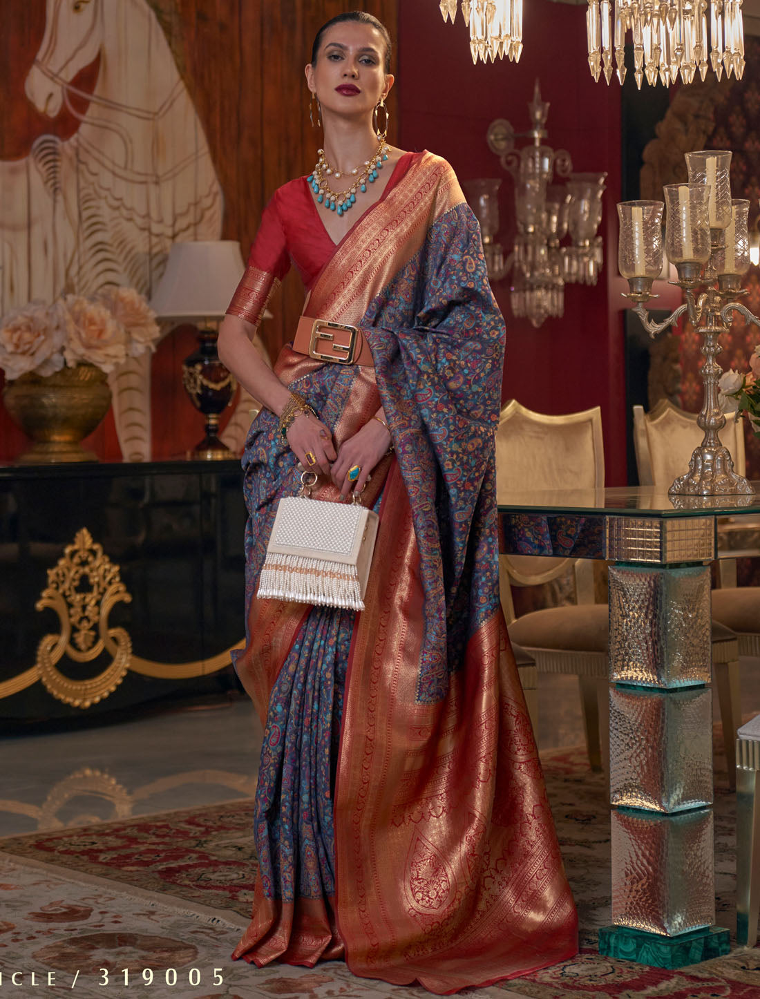 Regal Kashmiri Chaap Handloom Weaving Modal Saree