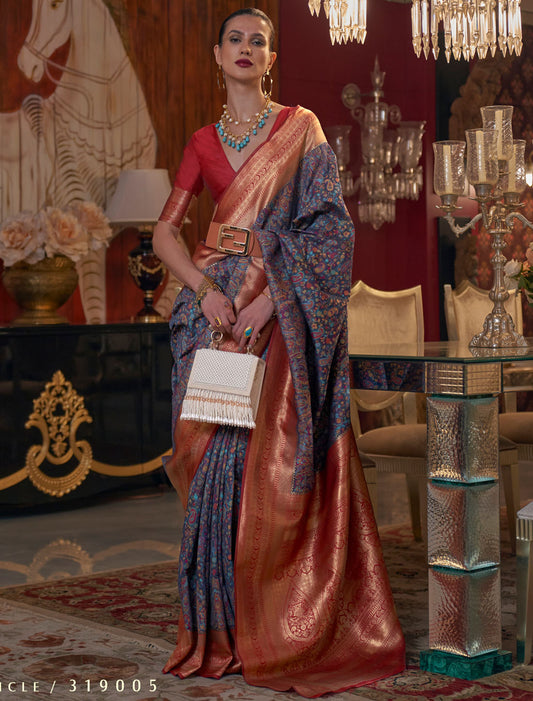 Regal Kashmiri Chaap Handloom Weaving Modal Saree