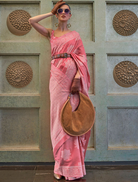 Glimmering Elegance Chickankari Lucknowi Weaving Value Added Sequins Women Saree