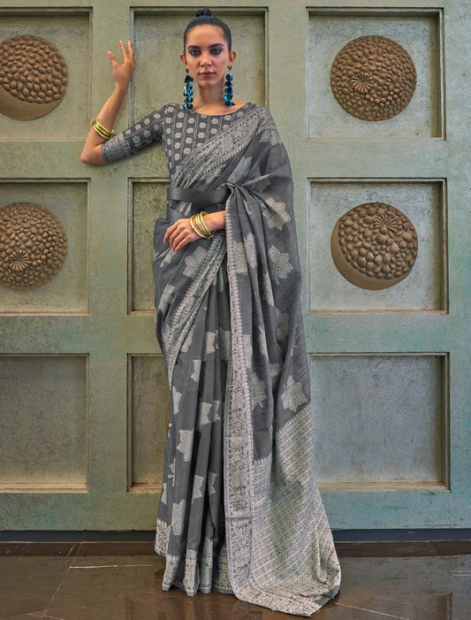 Chickankari Lucknowi Value Added Weaving Sequins Stardust Splendor Saree