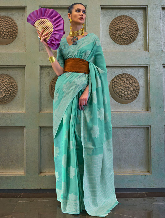 Chickankari Lucknowi Value Added Weaving Celestial Splendor Sequins Saree for Women