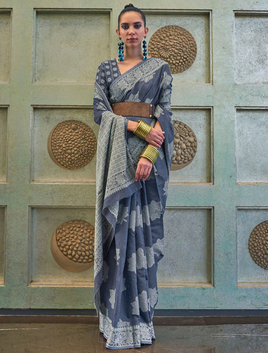 Enchanted Evening Chickankari Lucknowi Value Added Weaving Sequins Extravaganza Saree