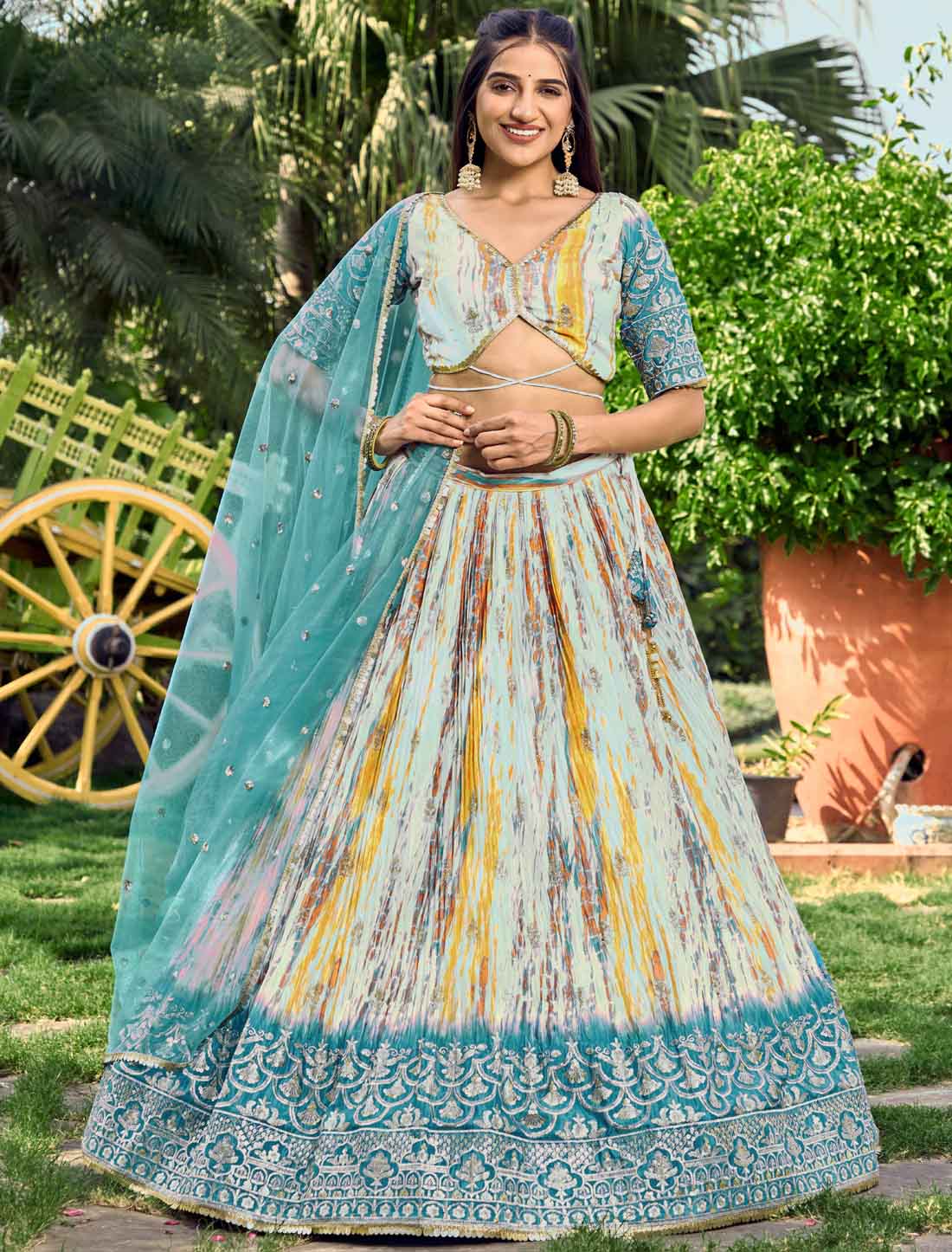 Ethnic Rama Chinon With Embroidery Digital Print Lehenga Choli