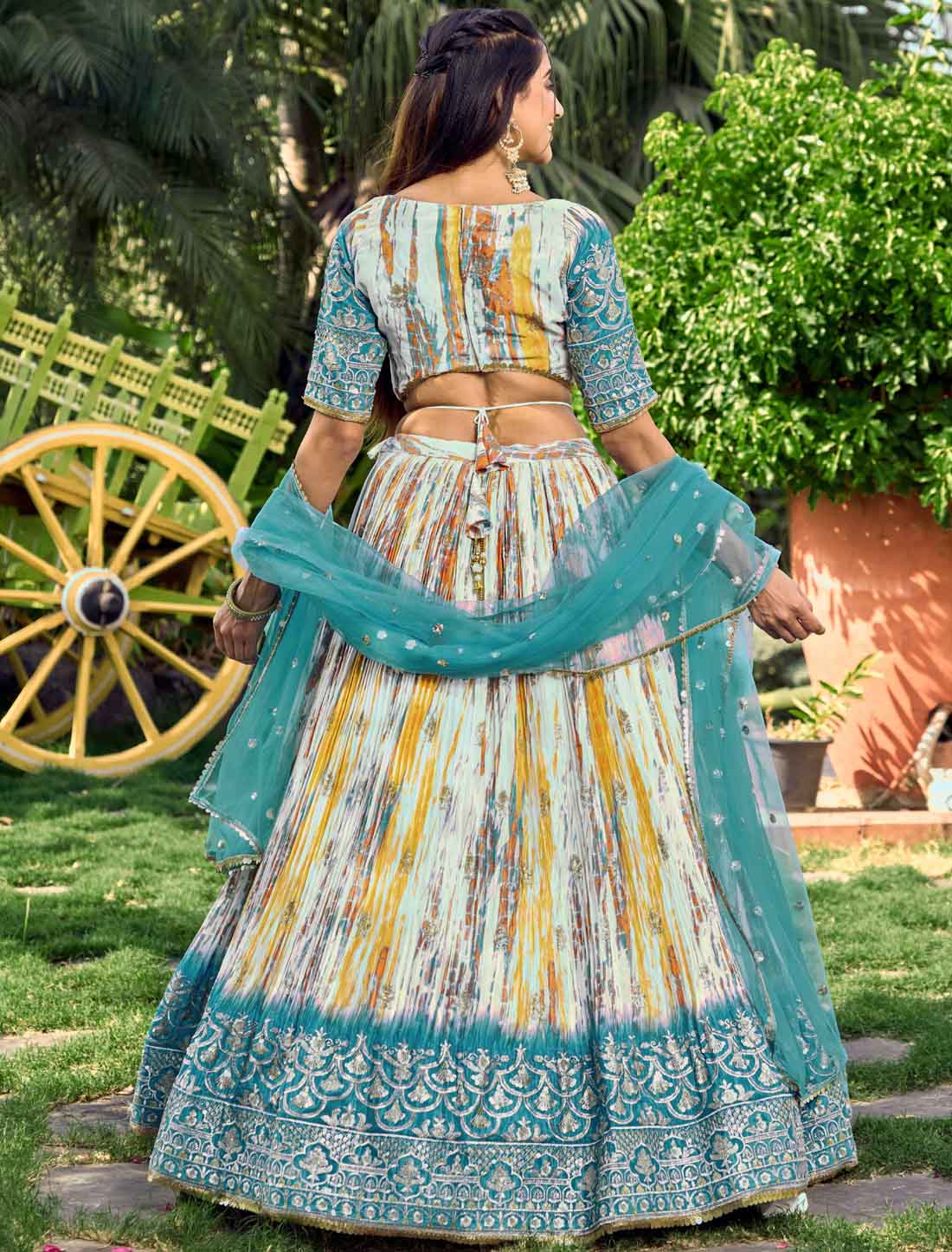 Ethnic Rama Chinon With Embroidery Digital Print Lehenga Choli