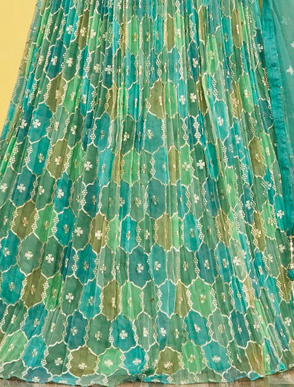 Green Organza And Soft Net Lehenga With Dupatta And Silk Blouse UnStitched Lehenga Choli Sets