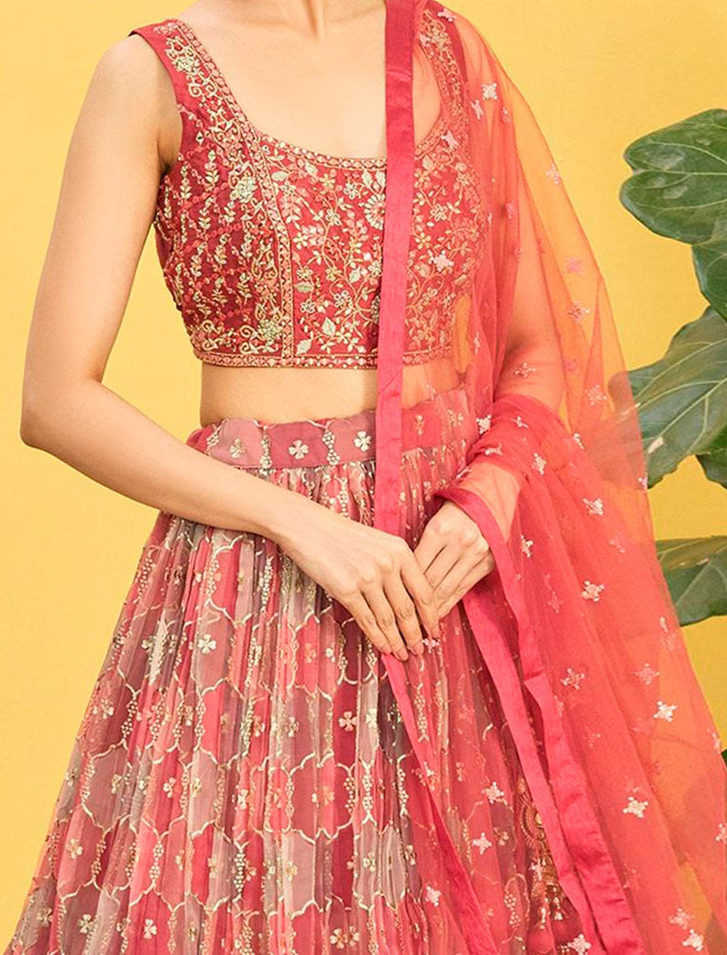 Brown Organza And Soft Net Lehenga With Dupatta And Silk Blouse UnStitched Lehenga Choli Sets