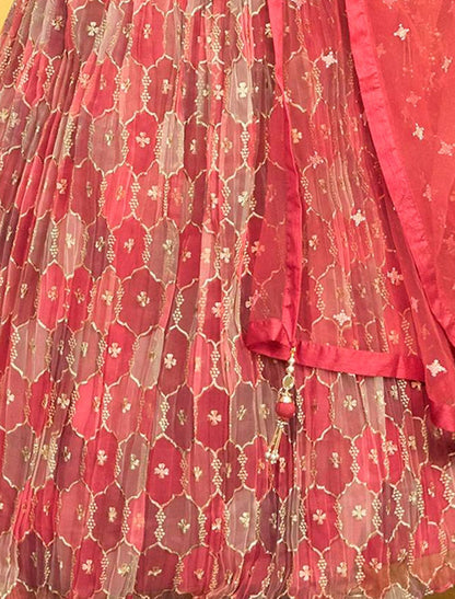 Brown Organza And Soft Net Lehenga With Dupatta And Silk Blouse UnStitched Lehenga Choli Sets