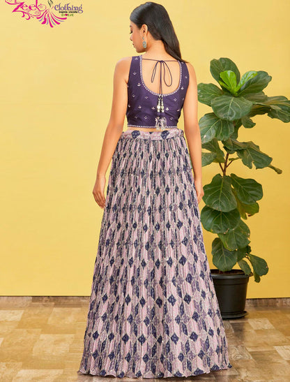 Blue Chinnon And Soft Net Lehenga With Dupatta And Silk Blouse UnStitched Lehenga Choli Sets