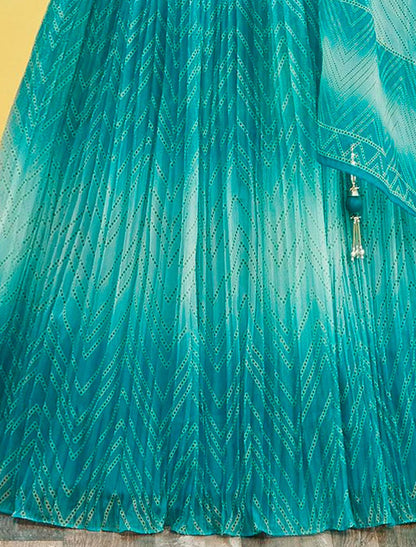 Blue Organza And Soft Net Lehenga With Dupatta And Silk Blouse UnStitched Lehenga Choli Sets