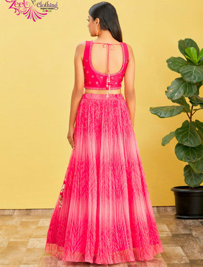 Pink Organza Wedding Lehenga Choli Sets For Women with Soft Net Lehenga & Dupatta And Silk Blouse