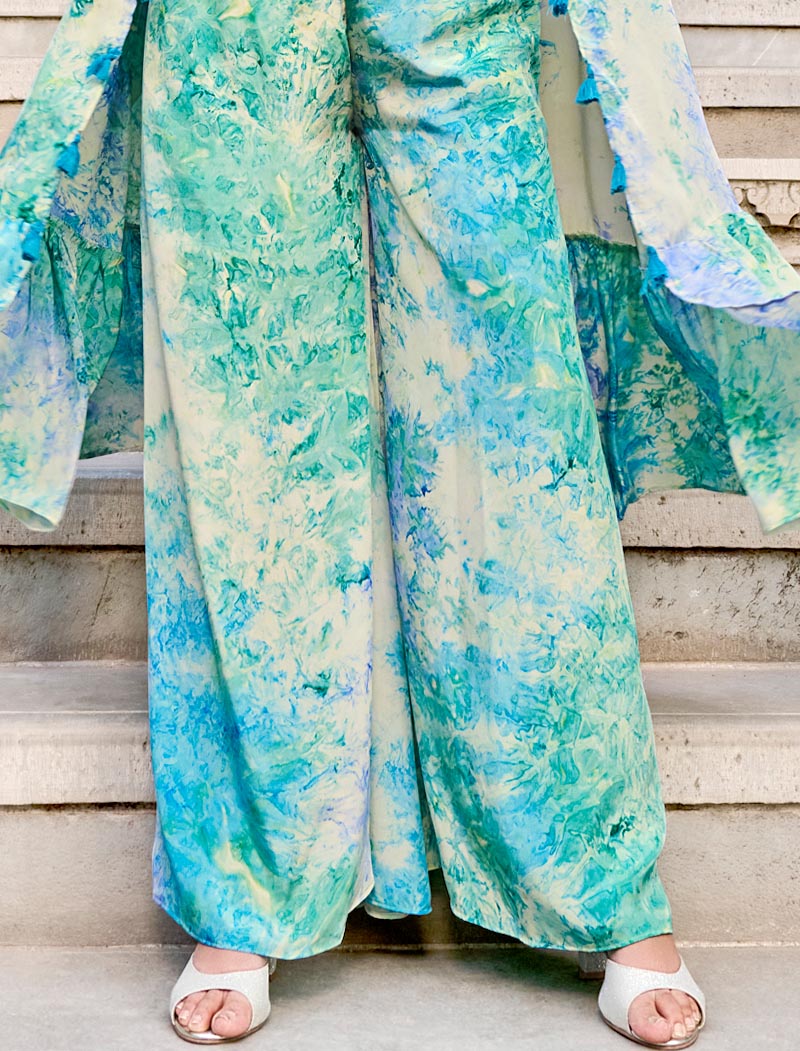 Sky Blue Silk Full Stitched Koti Style Luxurious Co-ords Sets And Palazzo Printed Work