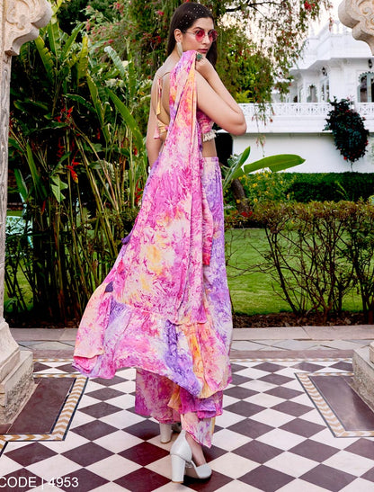 Purple Blue Silk Full Stitched Koti Style Luxurious Co-ords Sets And Palazzo Printed Work