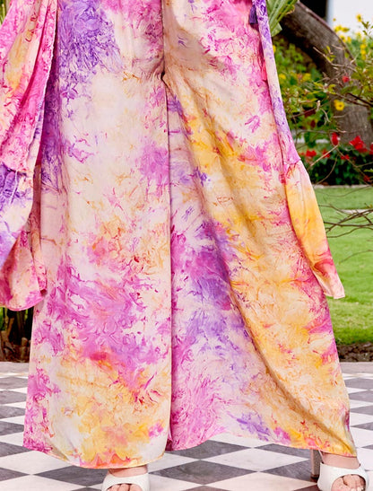Purple Blue Silk Full Stitched Koti Style Luxurious Co-ords Sets And Palazzo Printed Work