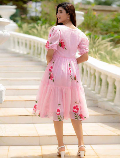 Pink Kota Checks With Digital Printed Western Short Drees