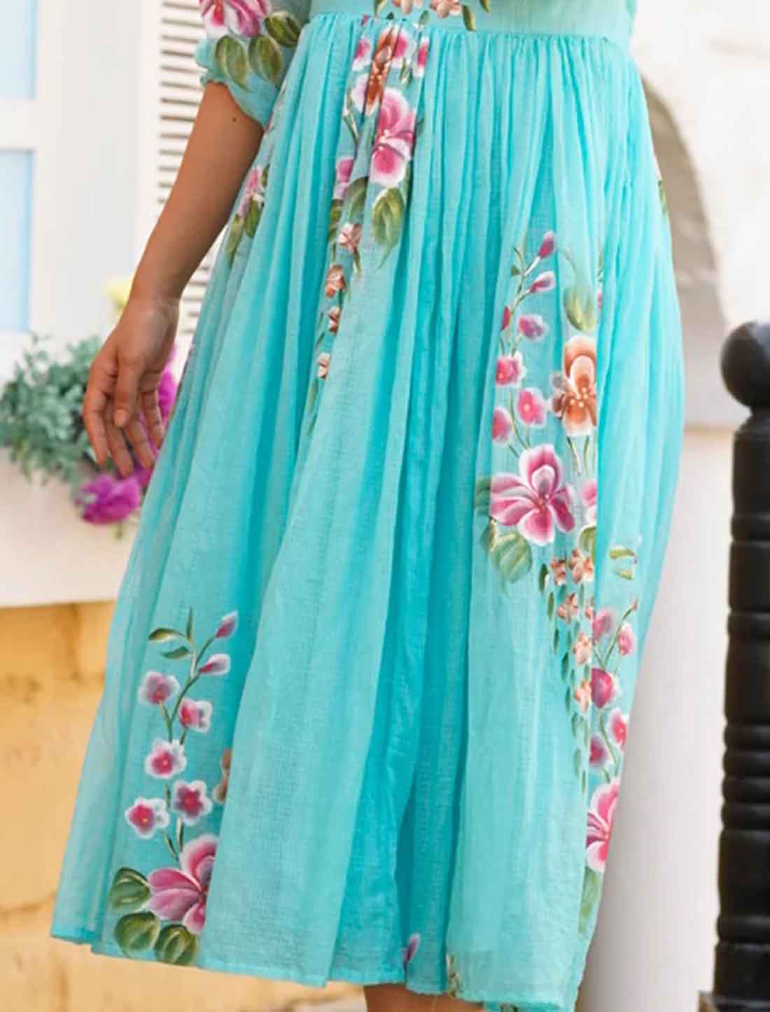 Blue Digital Printed With Western Kota Checks Short Dress