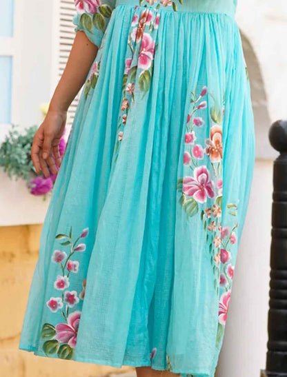Blue Digital Printed With Western Kota Checks Short Dress