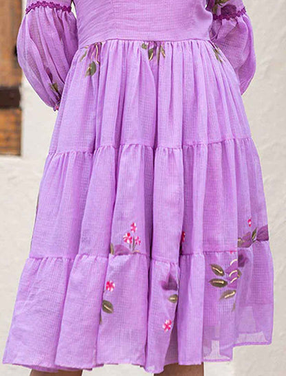 Purple Kota Checks With Digital Printed Weatern Short Dress