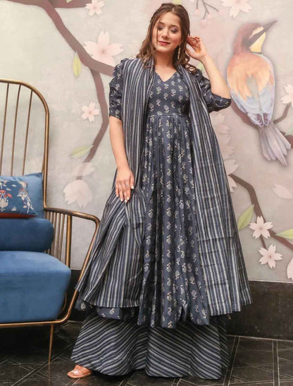 Designer Pure Maslin Heavy Digital Printed Full Inner Party Kurta Sets