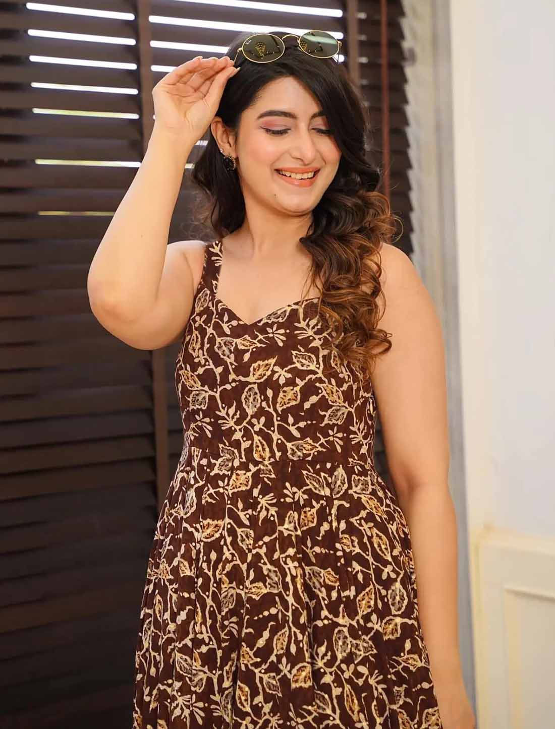 Brown Ethnic Hevay Rayon Digital Work Full Stitched Long Gown