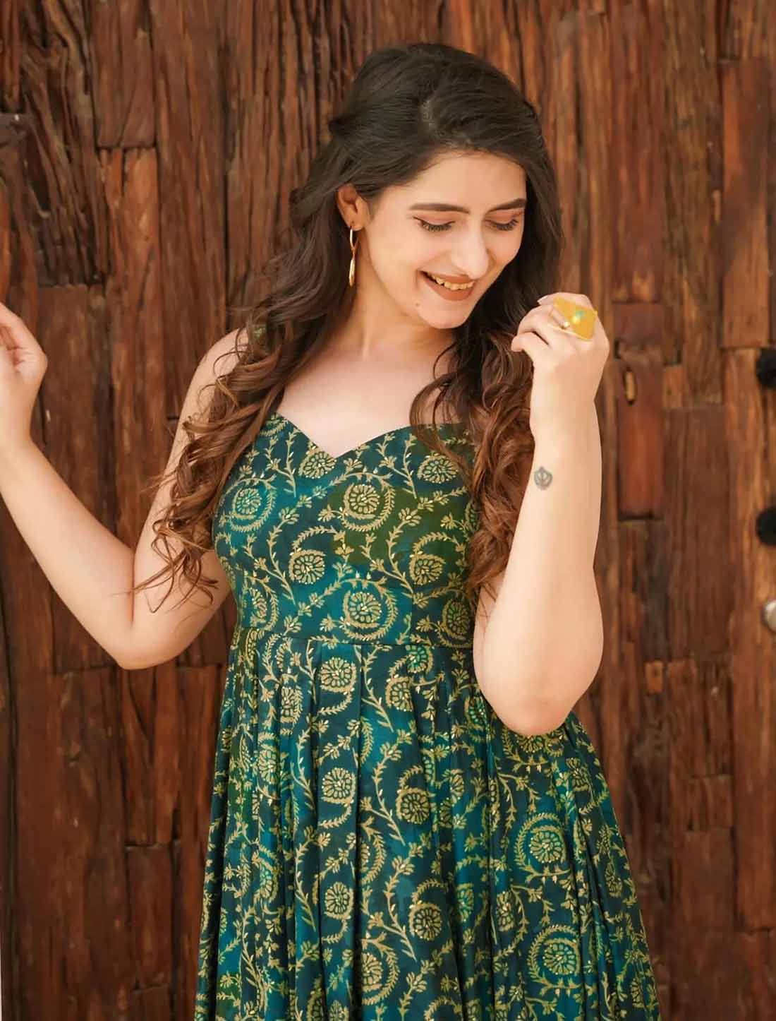 Green Ethnic Hevay Rayon Digital Work Full Stitched Long Gown