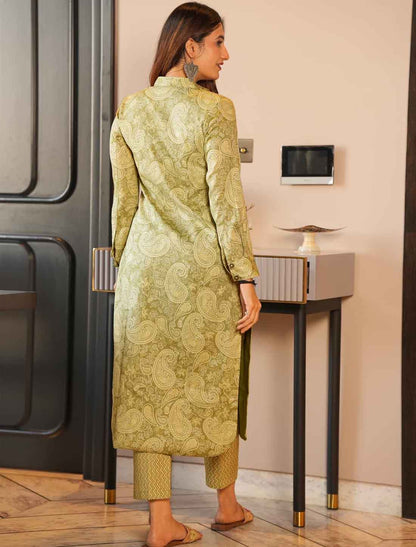 Green Pure Maslin Heavy Digital Printed Designer Kurta Sets