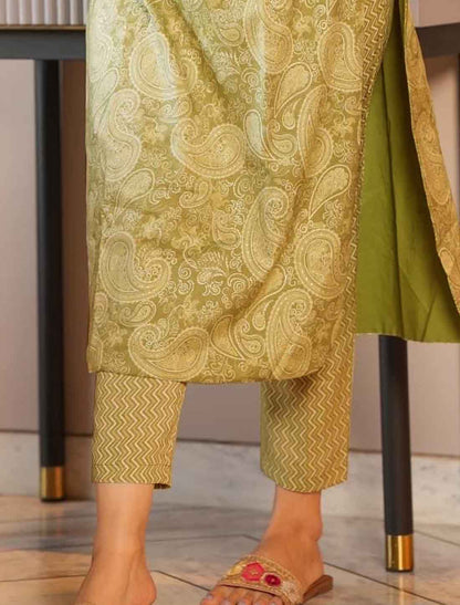 Green Pure Maslin Heavy Digital Printed Designer Kurta Sets