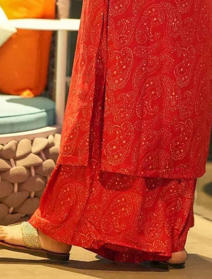 Red Pure Maslin Heavy Digital Printed Desginer Kurta Sets For Women
