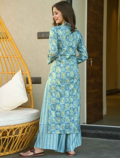 Blue Pure Maslin Heavy Digital Printed Designer Kurta Sets