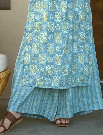 Blue Pure Maslin Heavy Digital Printed Designer Kurta Sets