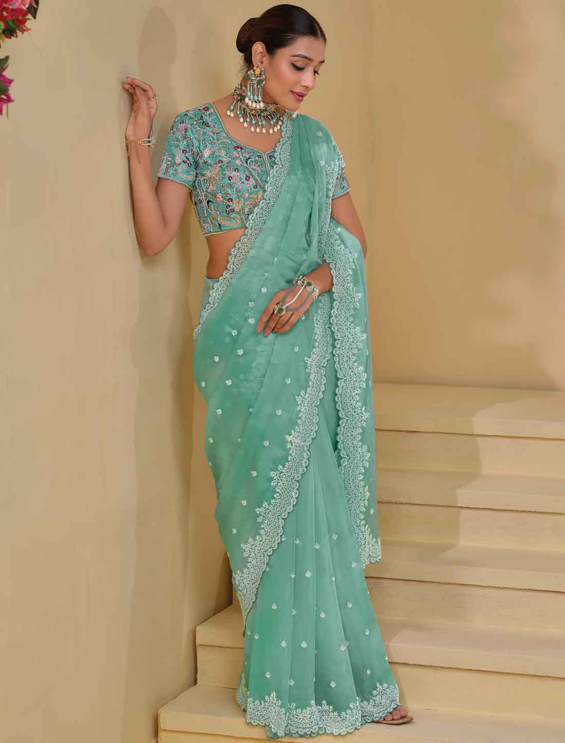 Sea Green Pure Banarasi Tuscany Designer Ethnic Saree