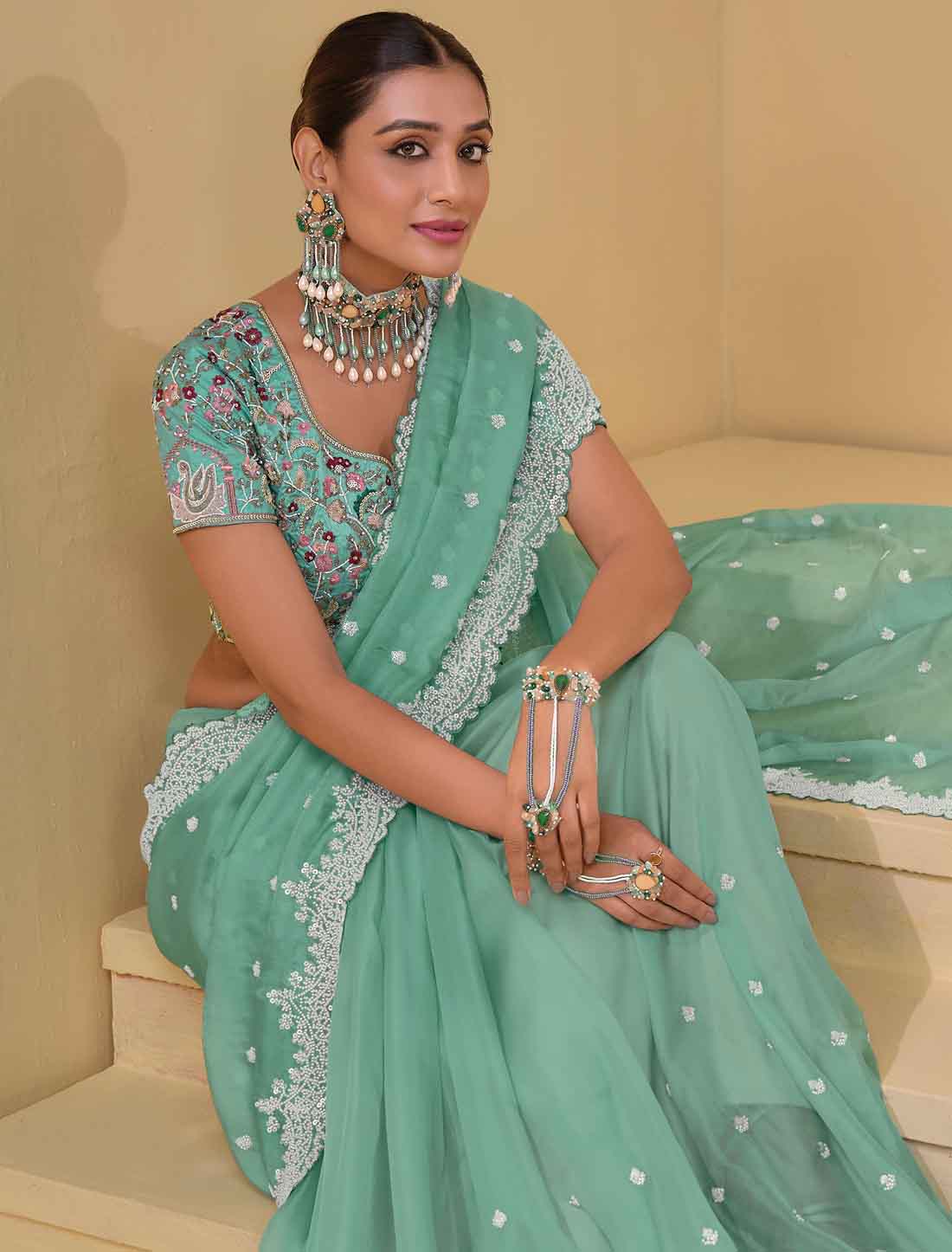 Sea Green Pure Banarasi Tuscany Designer Ethnic Saree