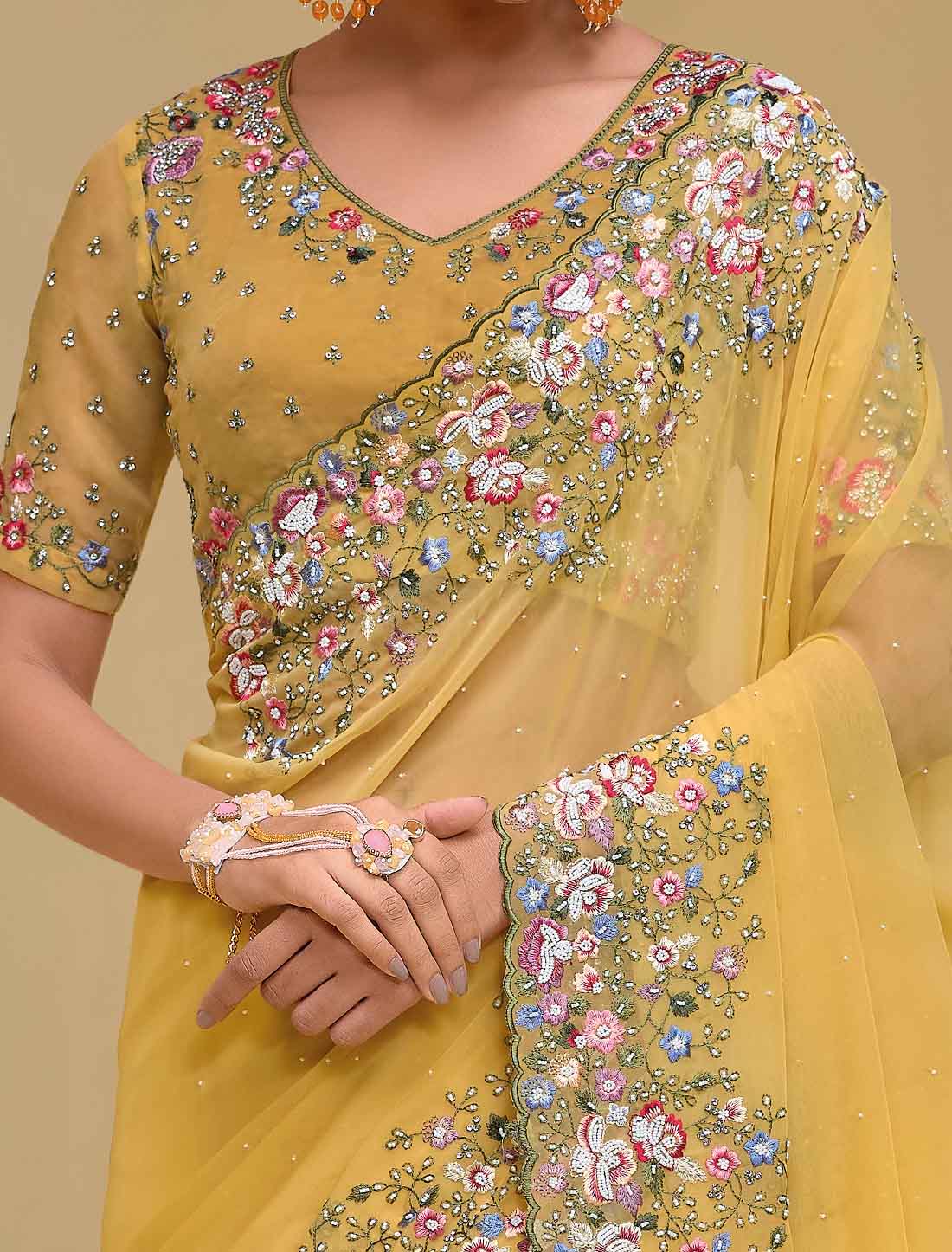 Mustard Designer Pure Banarasi Tuscany Ethnic Saree