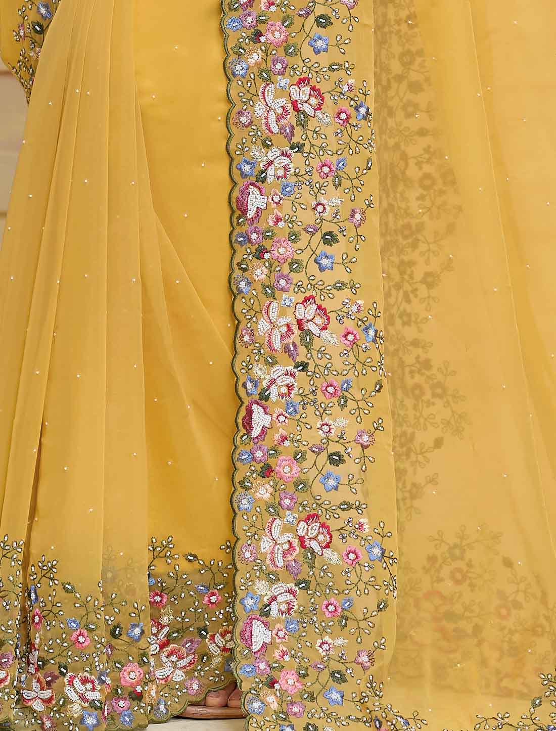 Mustard Designer Pure Banarasi Tuscany Ethnic Saree