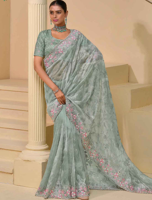 Ethinc Pista Pure Banarasi Tuscany Designer Saree