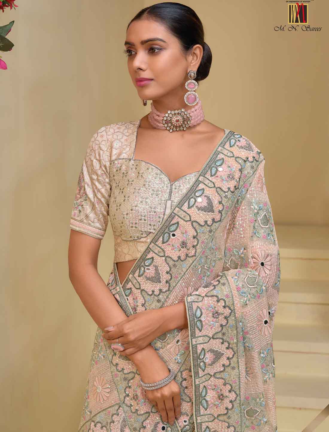 Cream Designer Pure Banarasi Tuscany Ethnic Saree